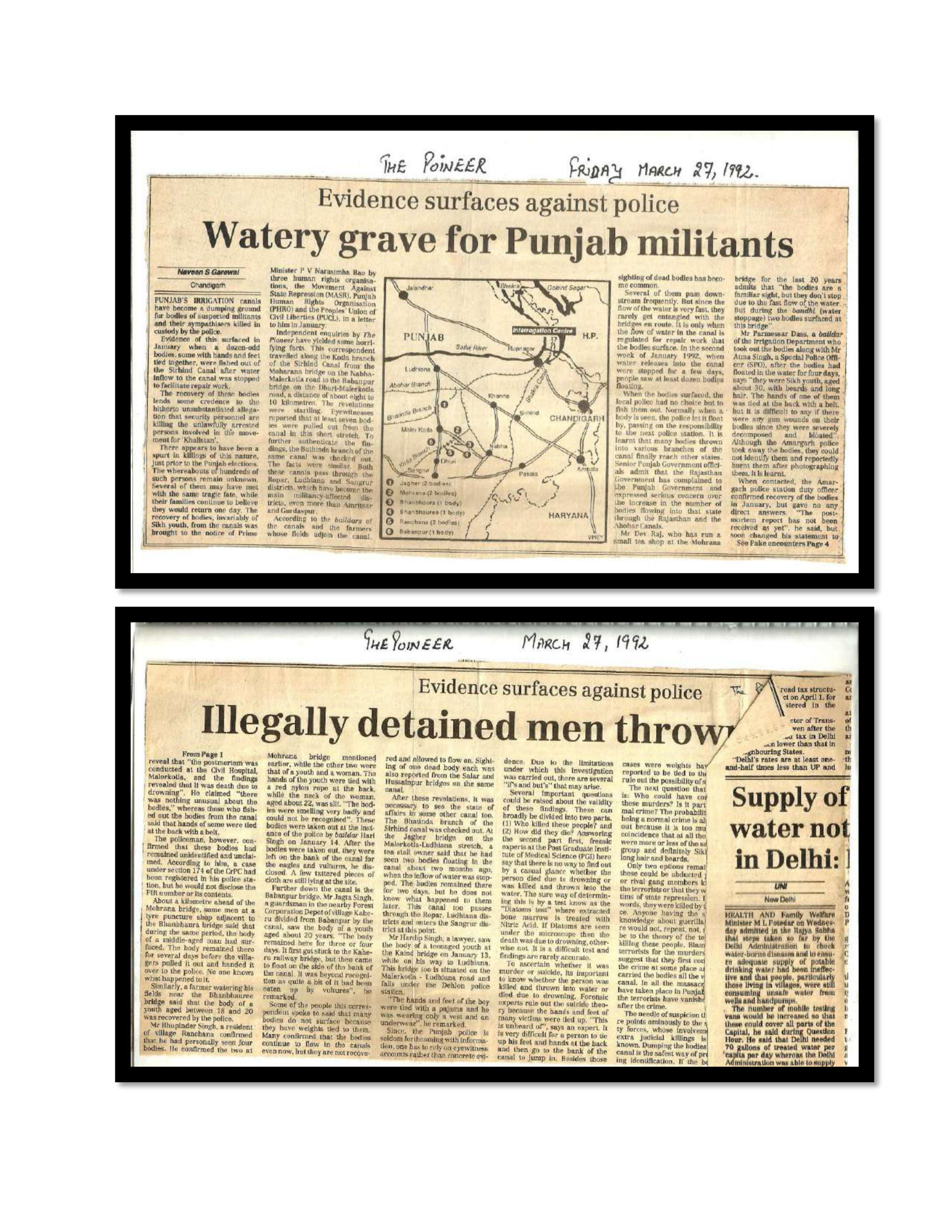 Jaswant Singh Khalra newspaper clipping page 6 — Punjab press archive