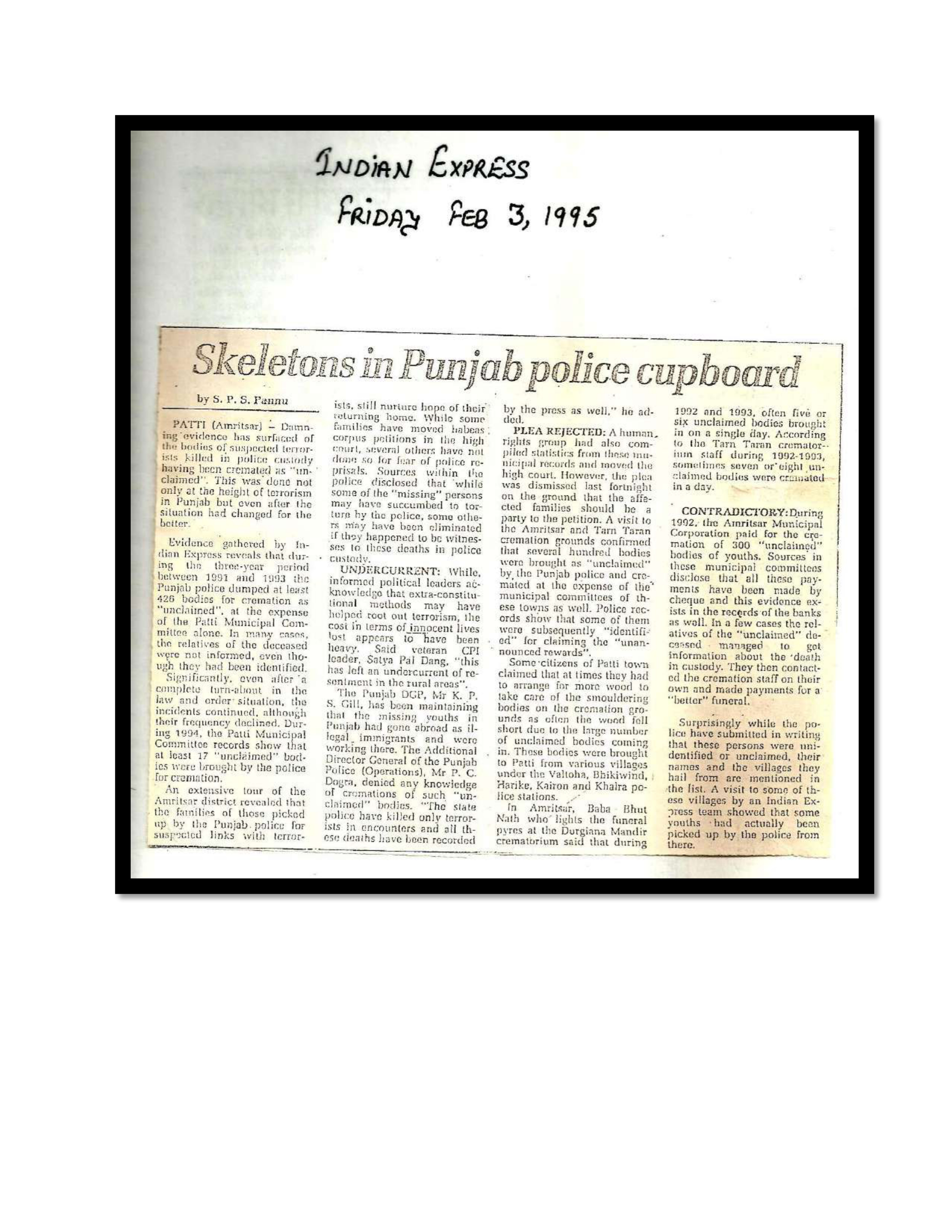 Jaswant Singh Khalra newspaper clipping page 69 — Punjab press archive