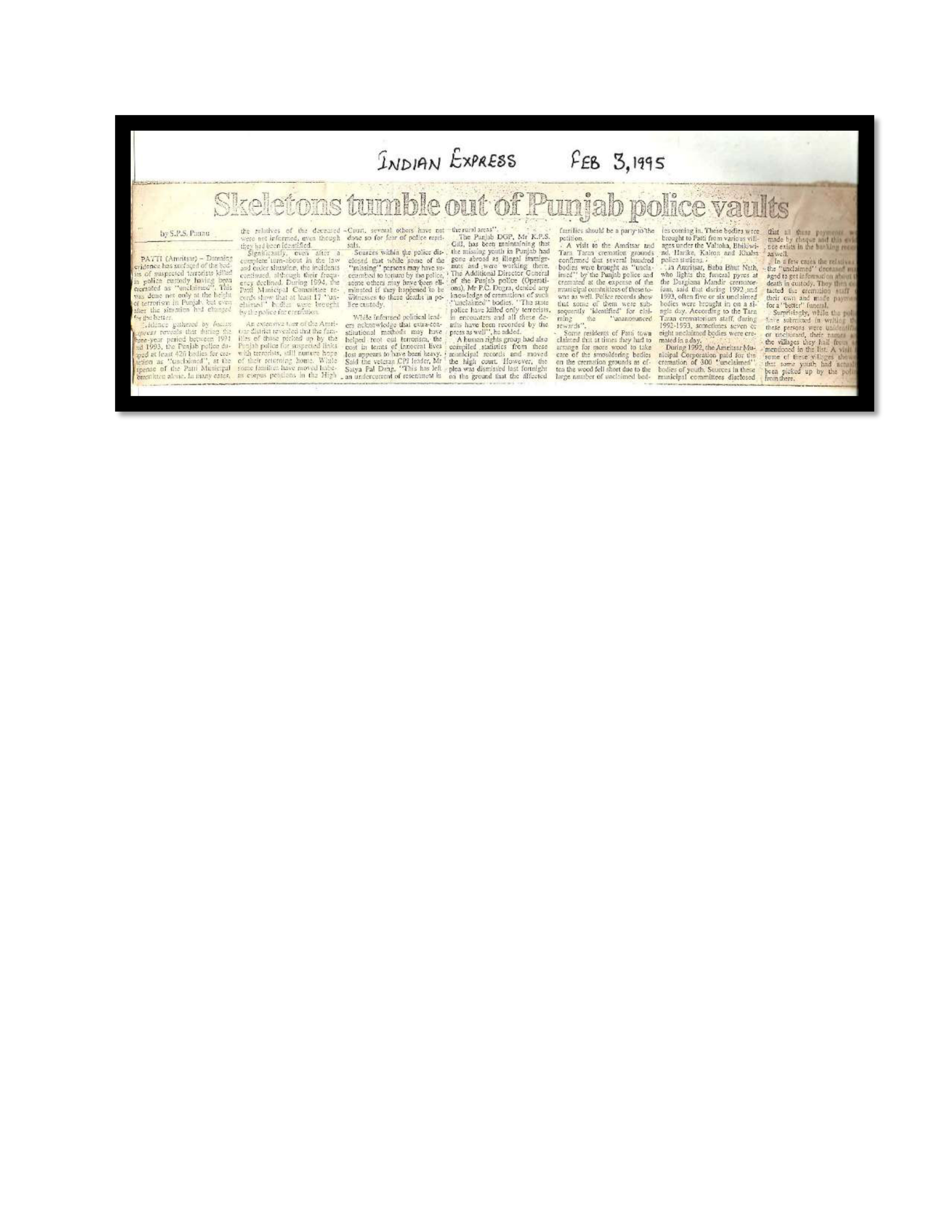 Jaswant Singh Khalra newspaper clipping page 70 — Punjab press archive