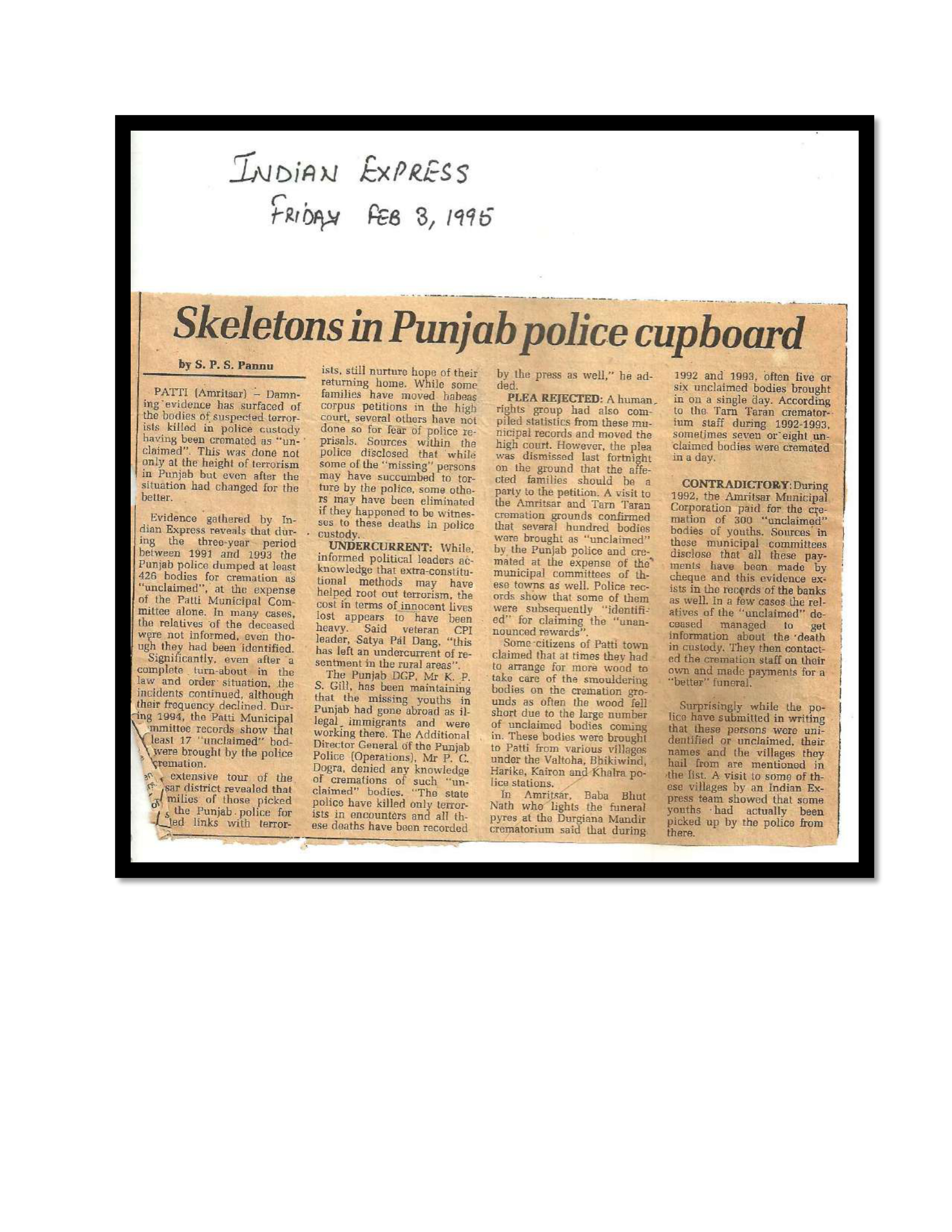 Jaswant Singh Khalra newspaper clipping page 71 — Punjab press archive