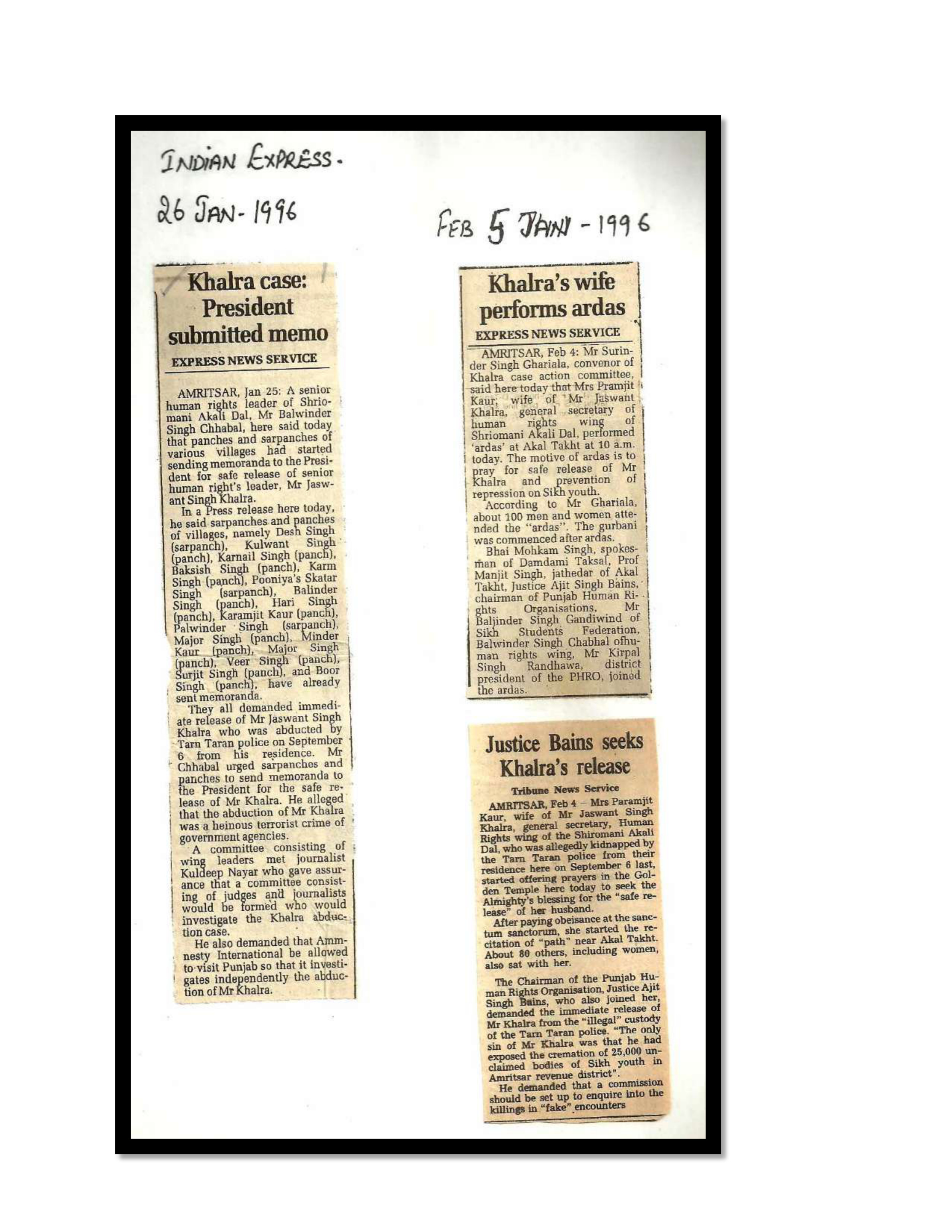 Jaswant Singh Khalra newspaper clipping page 101 — Punjab press archive