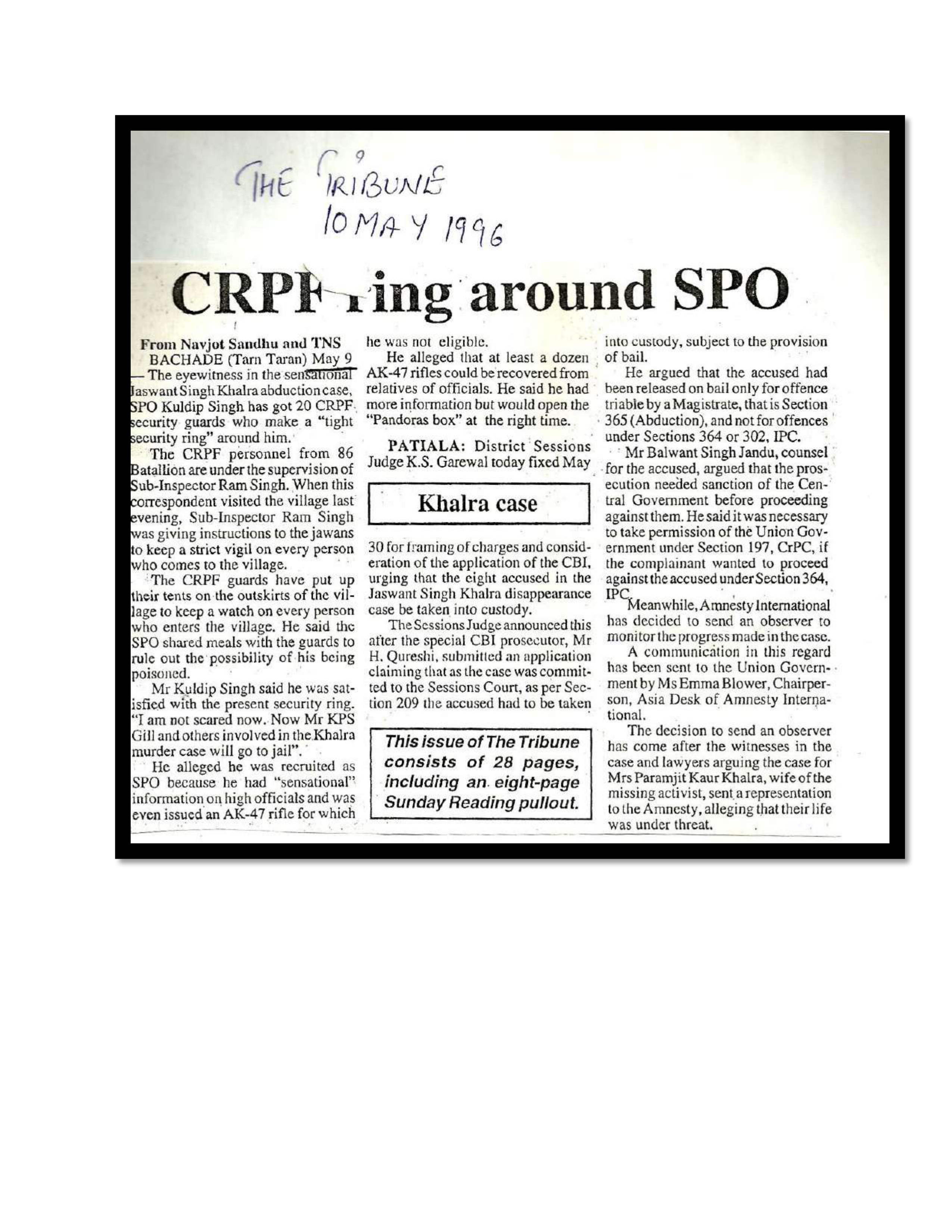 Jaswant Singh Khalra newspaper clipping page 104 — Punjab press archive