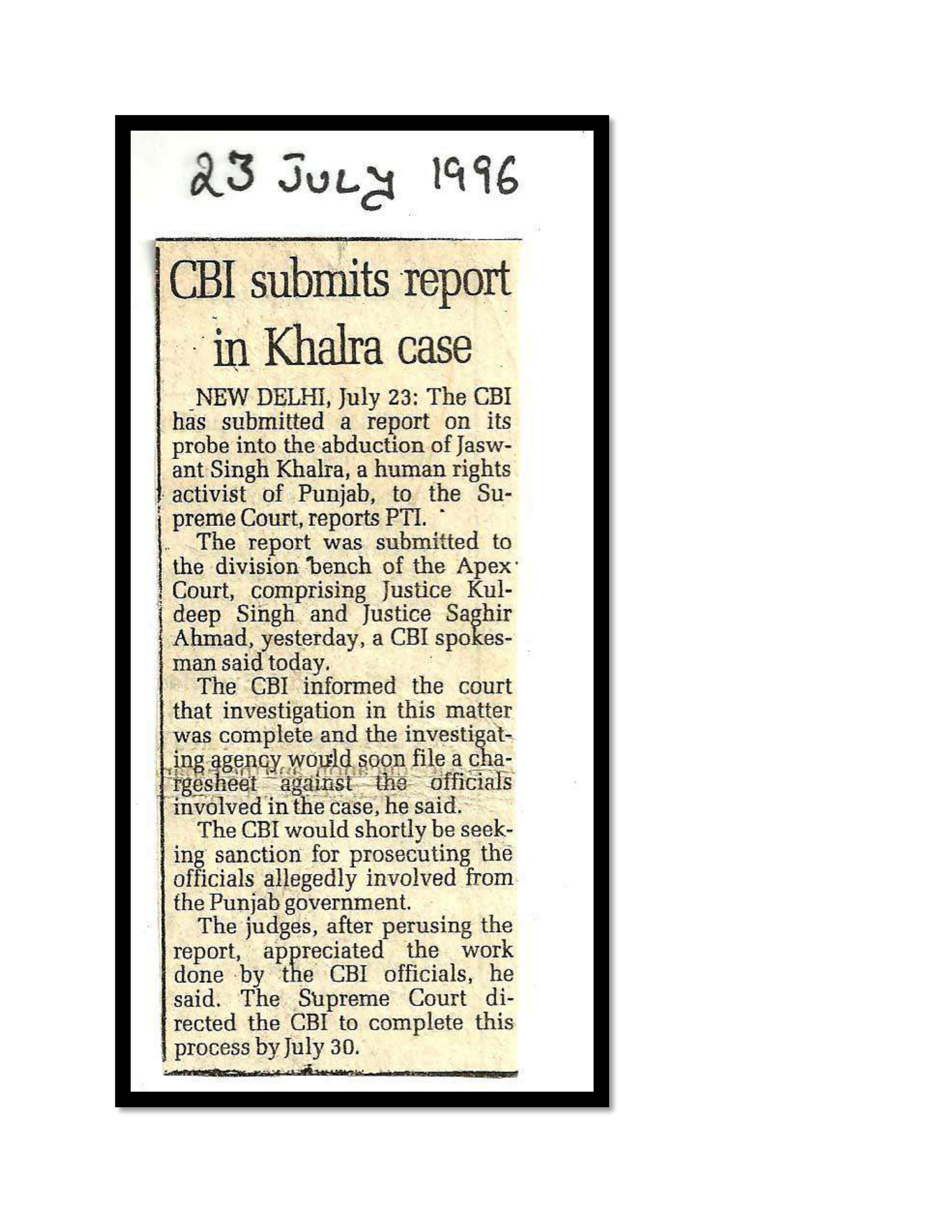 Jaswant Singh Khalra newspaper clipping page 128 — Punjab press archive