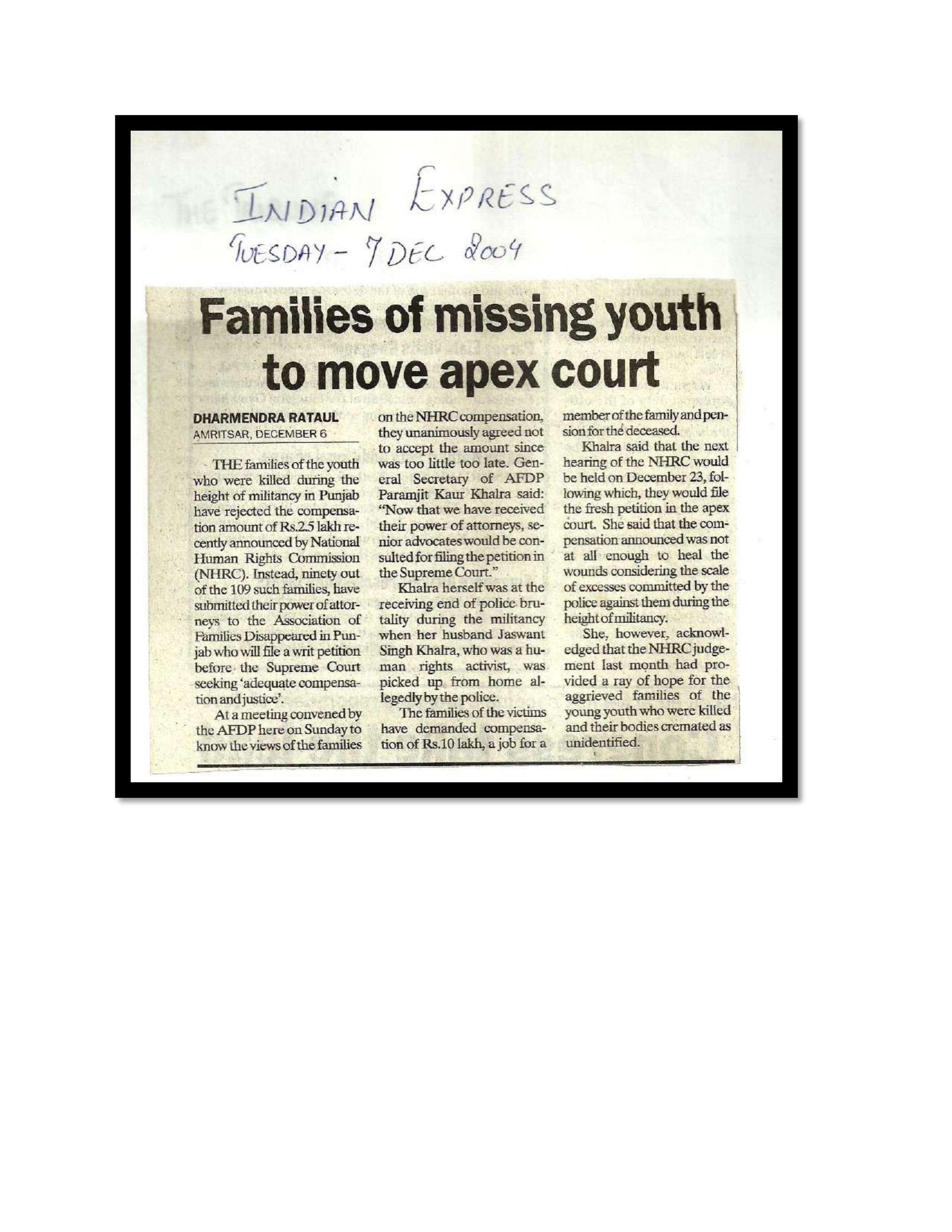 Jaswant Singh Khalra newspaper clipping page 135 — Punjab press archive