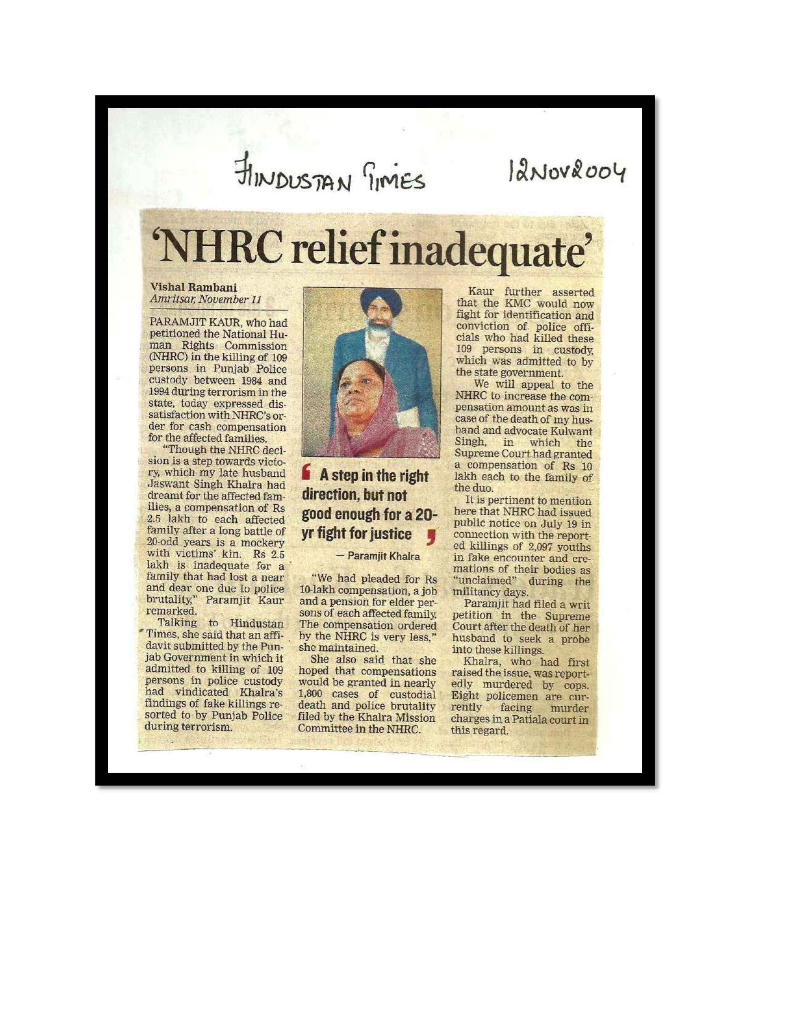 Jaswant Singh Khalra newspaper clipping page 146 — Punjab press archive