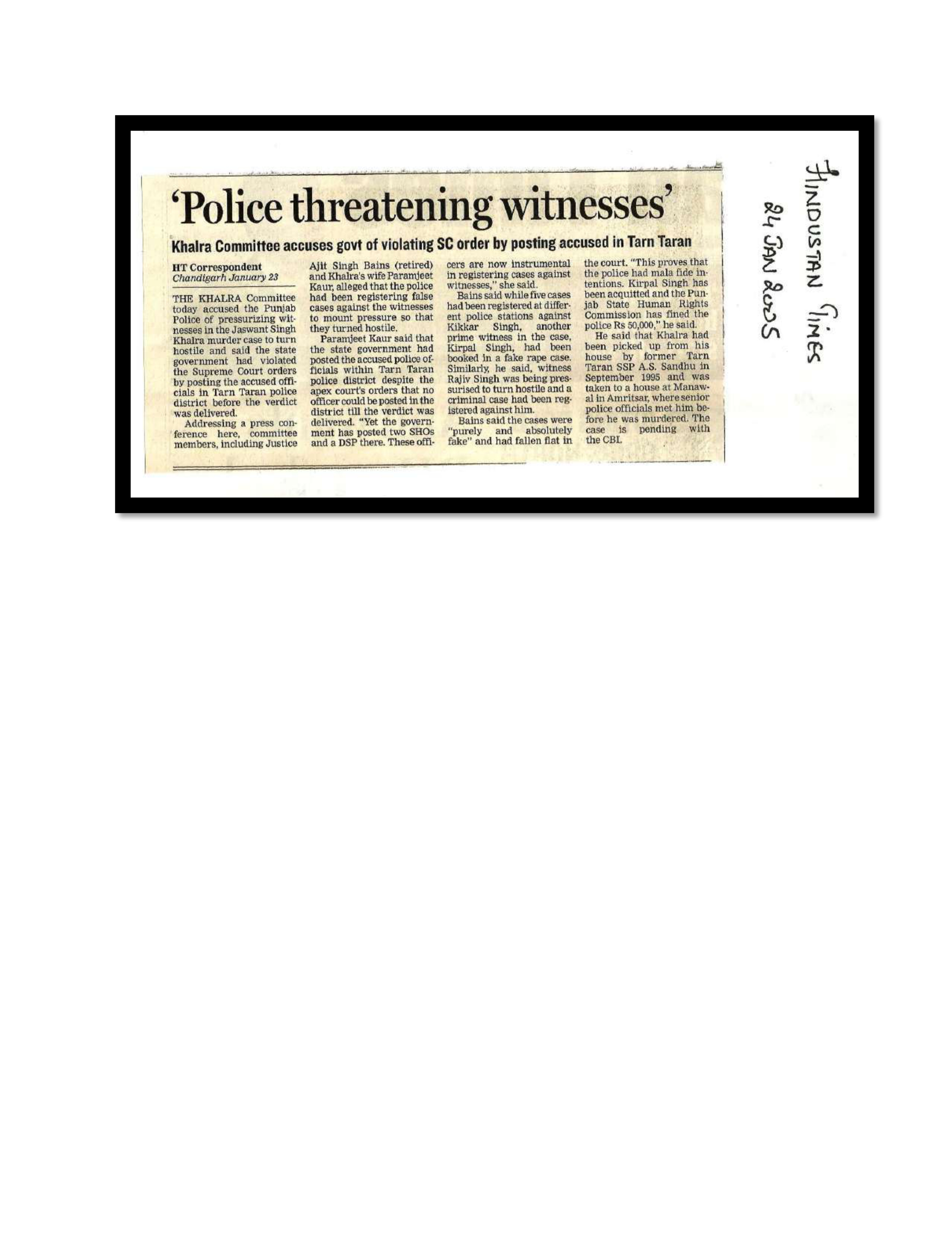 Jaswant Singh Khalra newspaper clipping page 161 — Punjab press archive