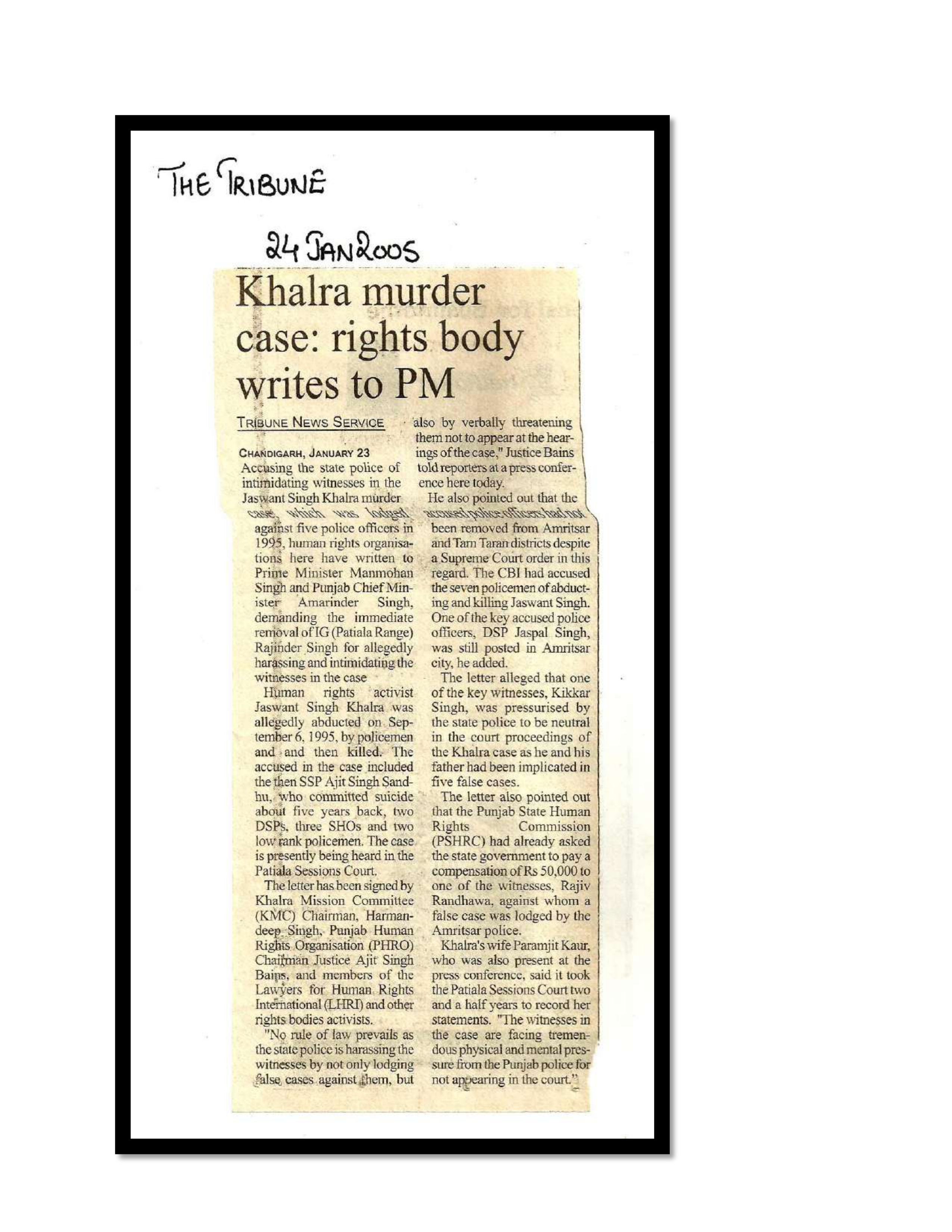Jaswant Singh Khalra newspaper clipping page 162 — Punjab press archive