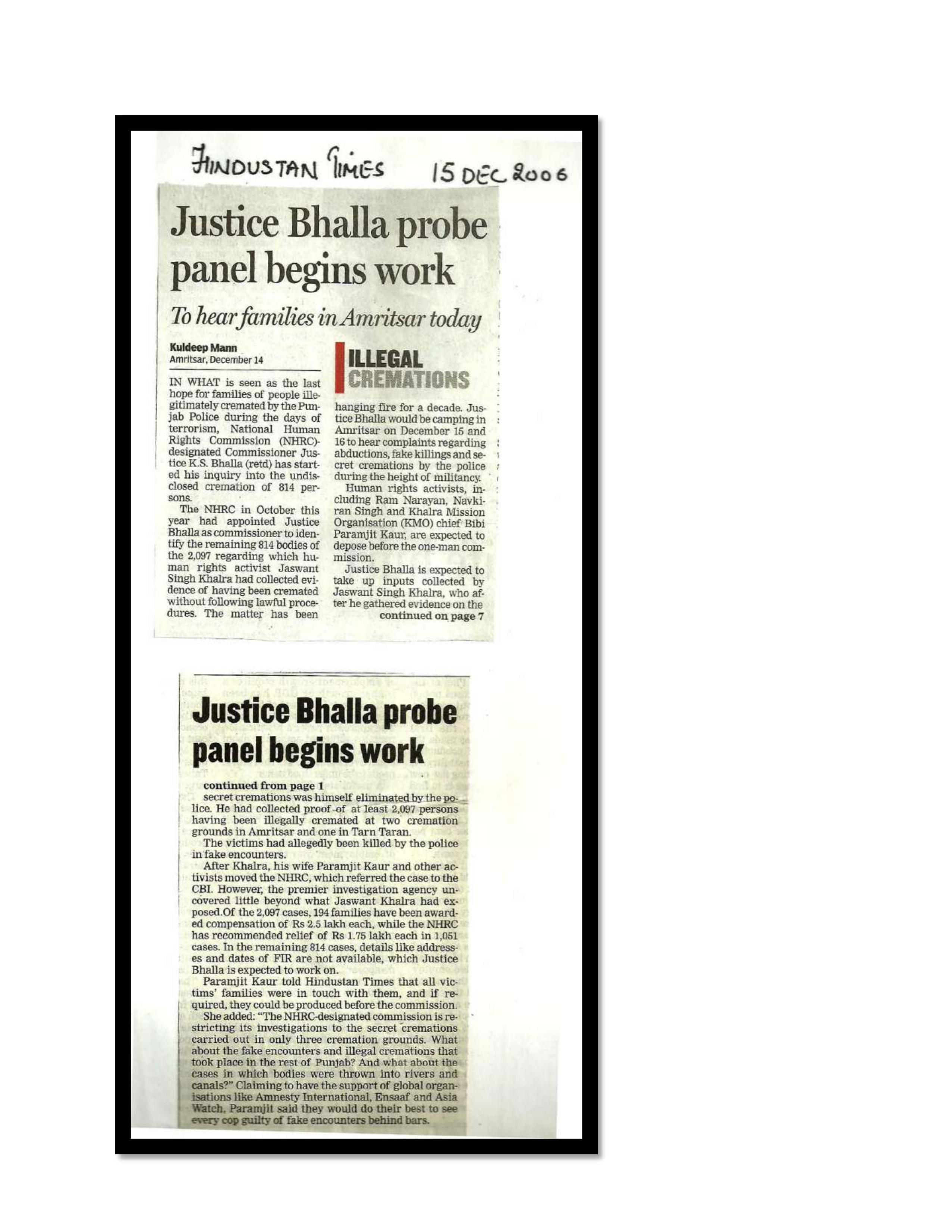 Jaswant Singh Khalra newspaper clipping page 164 — Punjab press archive