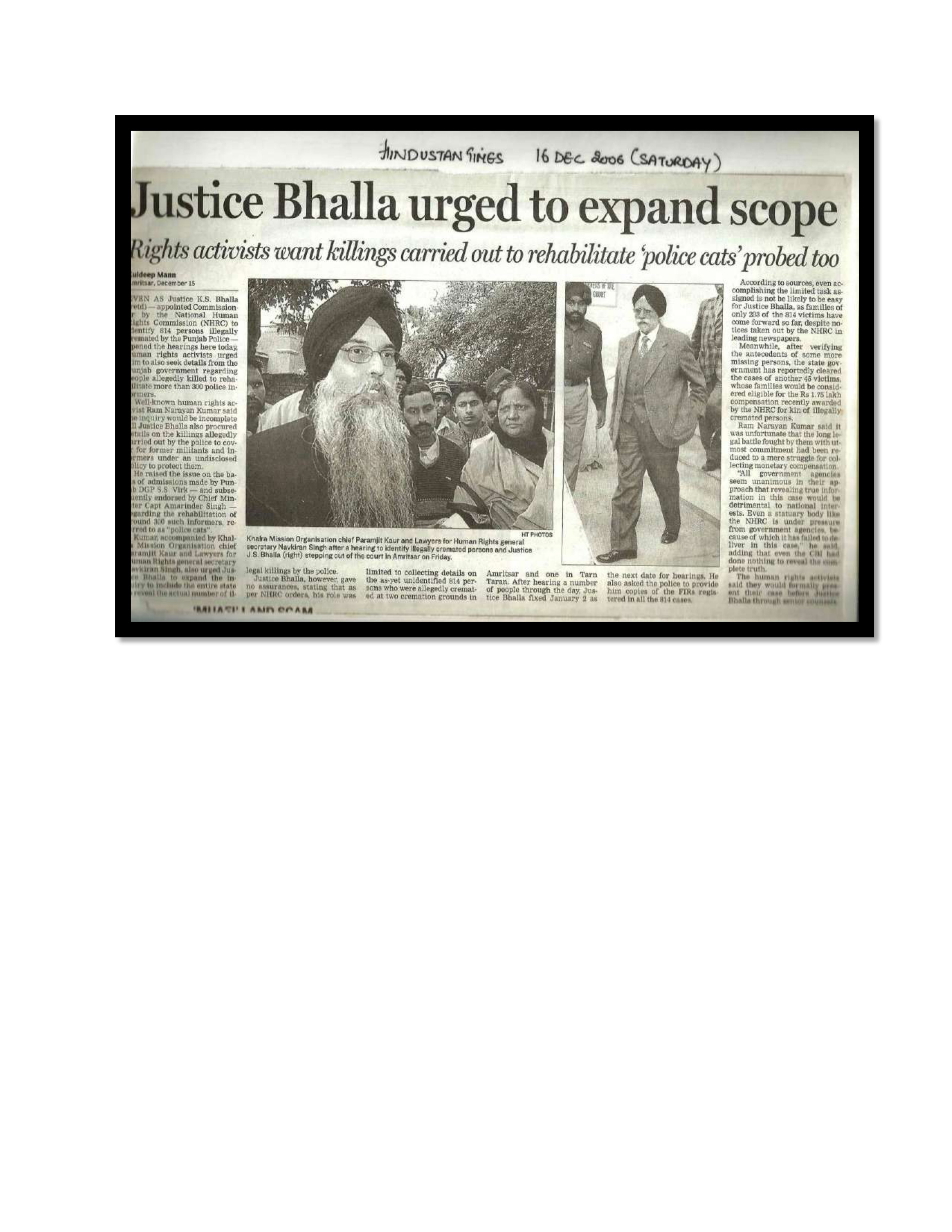 Jaswant Singh Khalra newspaper clipping page 166 — Punjab press archive
