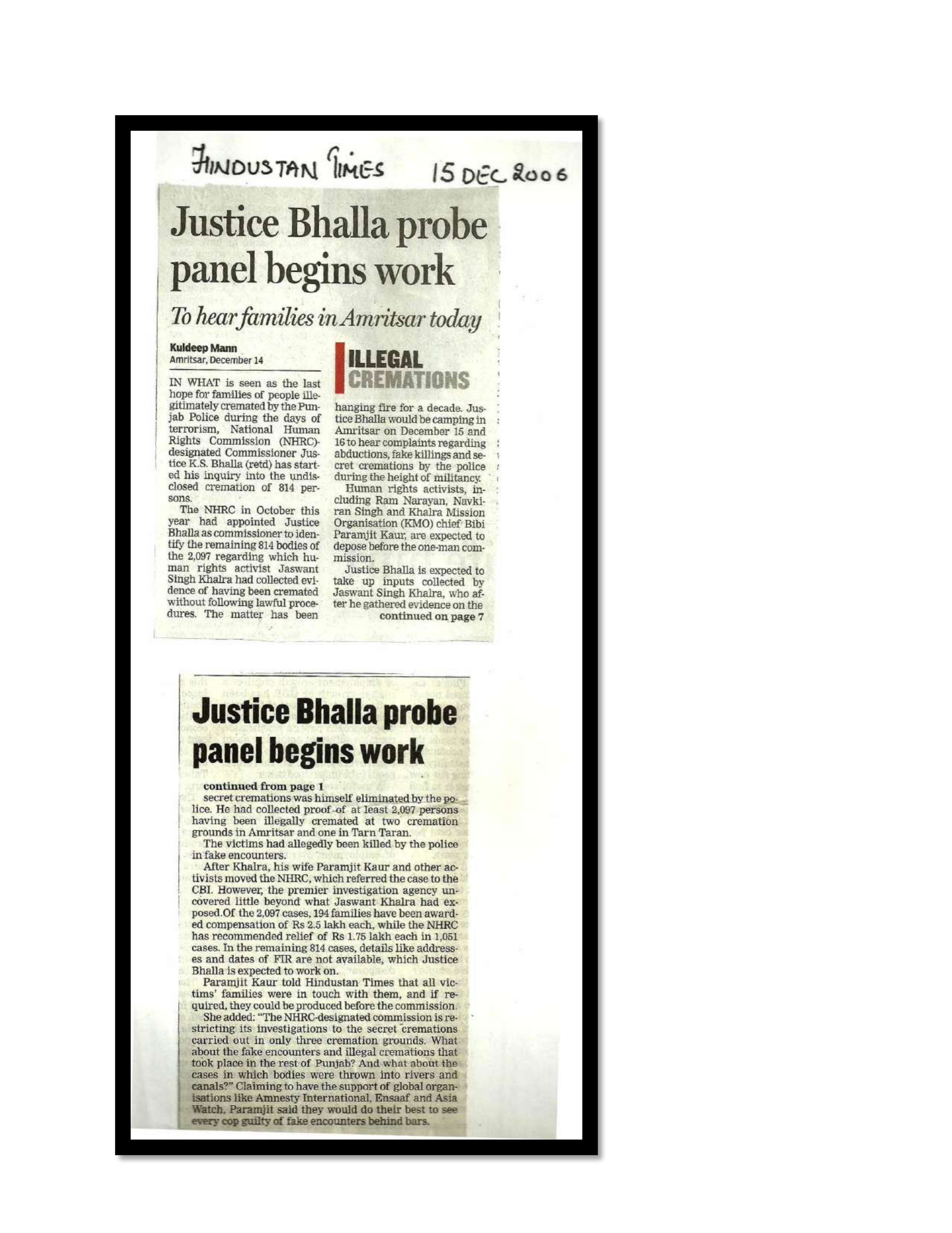 Jaswant Singh Khalra newspaper clipping page 168 — Punjab press archive