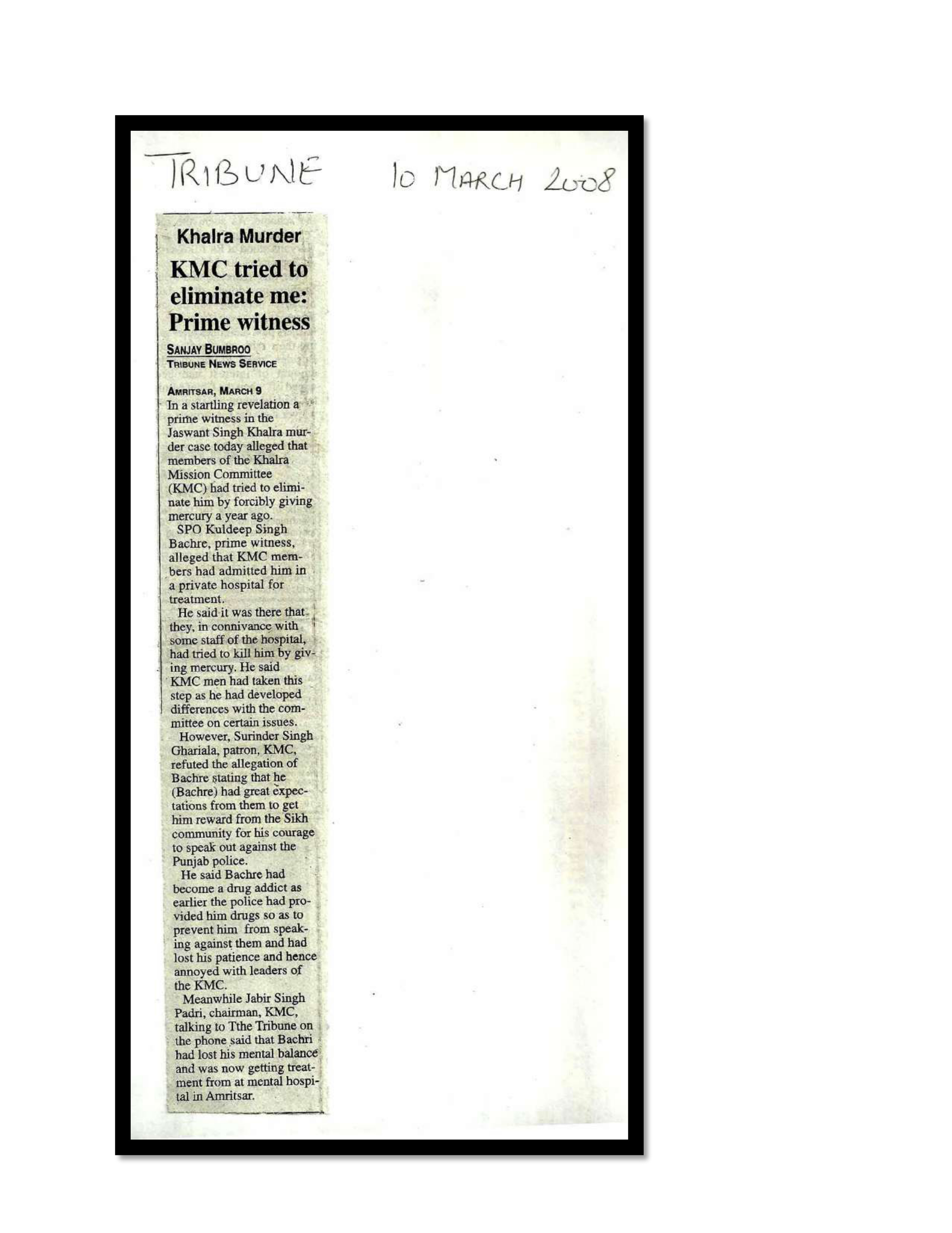 Jaswant Singh Khalra newspaper clipping page 196 — Punjab press archive