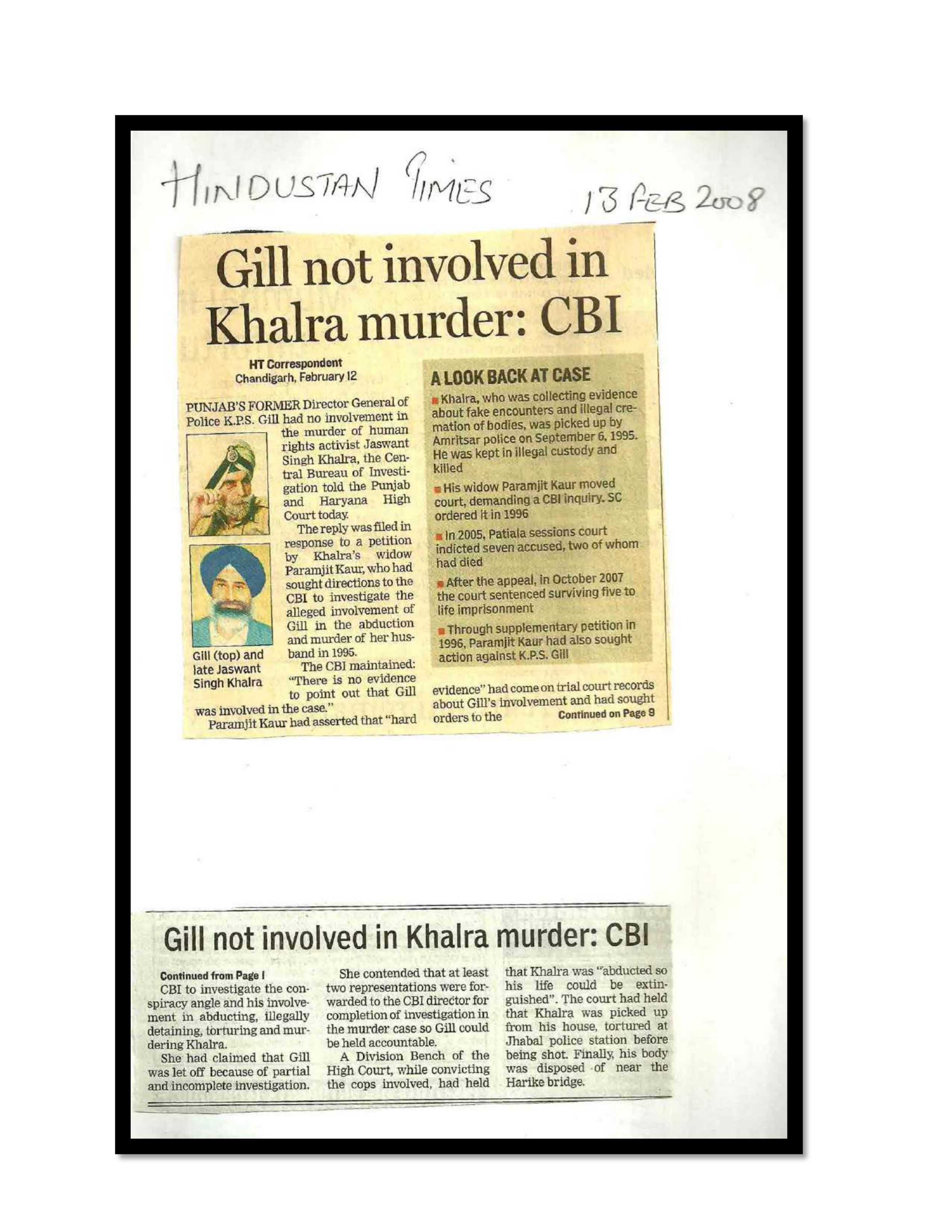 Jaswant Singh Khalra newspaper clipping page 197 — Punjab press archive