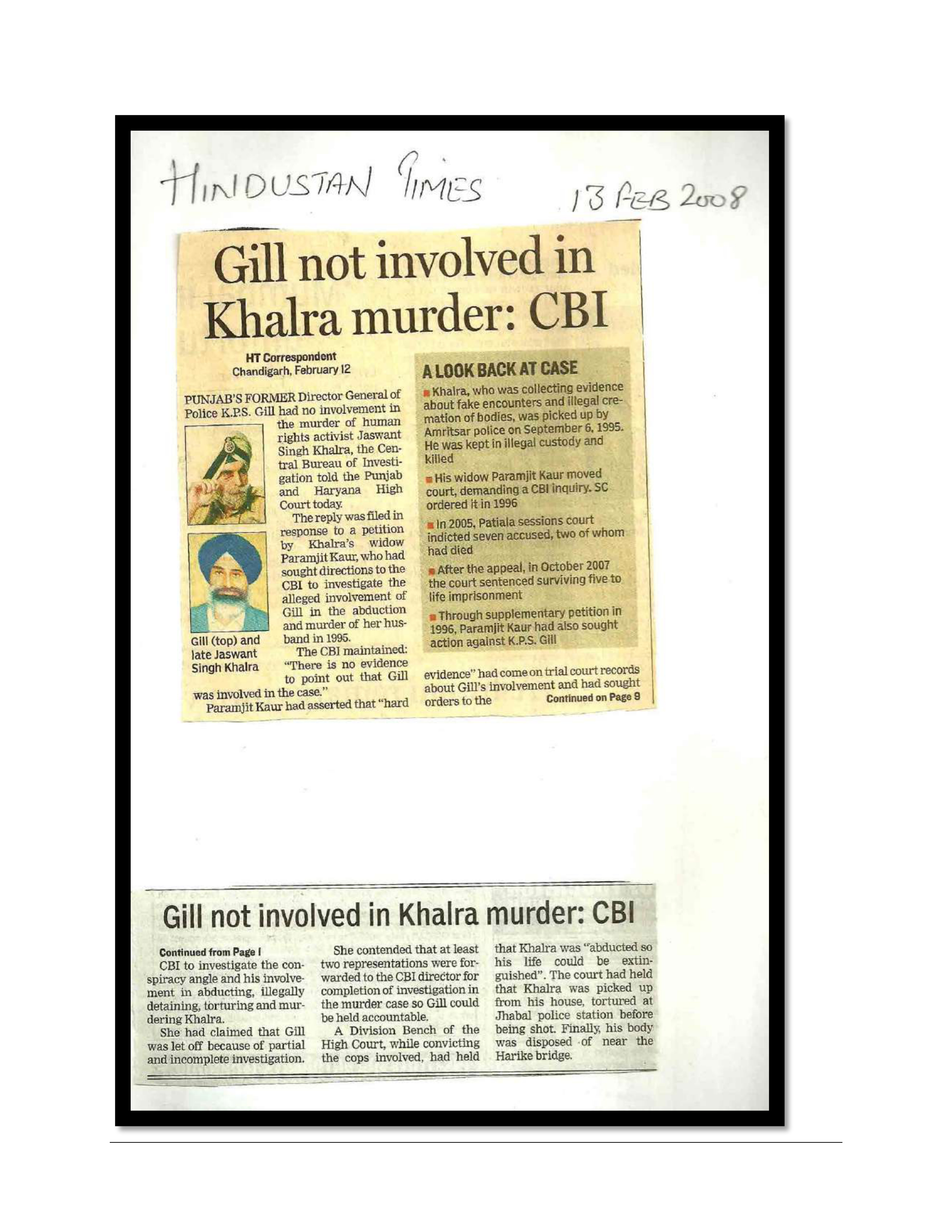 Jaswant Singh Khalra newspaper clipping page 200 — Punjab press archive